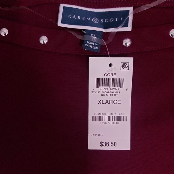 KAREN SCOTT Womens Long Sleeve Crop Neck Top Shirt - Picture 5 of 5